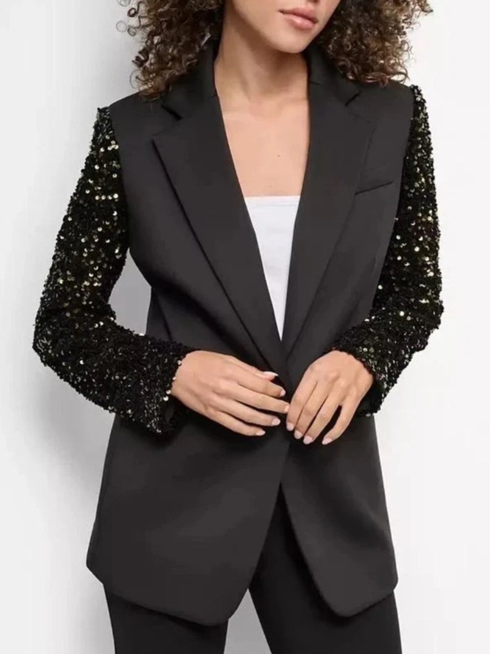 DKNY Black Blazer with Silver Sequin Sleeves